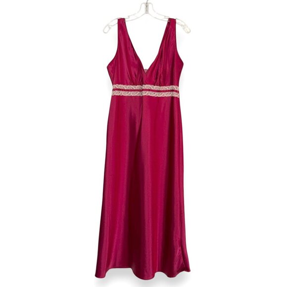 Vintage Red Satin Lace Trim Nightgown Slip Dress Vintage Glam Medium - Picture 1 of 8